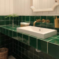 terre cuite verte posée en carrelage de salle de bain